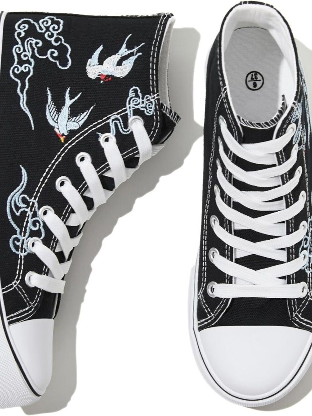 Women's Black Lucky High Top Lace up Casual Comfortable Canvas Sneakers Shoes